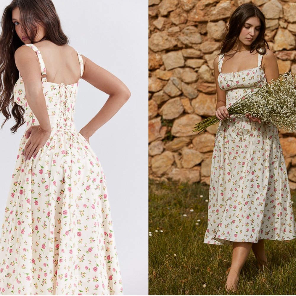 HOUSE OF CB 'Tatiana' Rose Print Midi Sundress NWOT - Picture 6 of 13